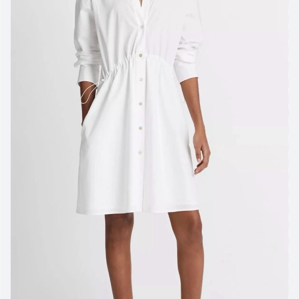 Vince White Button-Front Drawcord Ruched Shirt Dress M - Picture 2 of 11